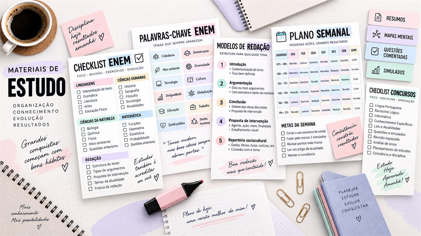 Materiais de estudo do Kit Priscila Descomplica
